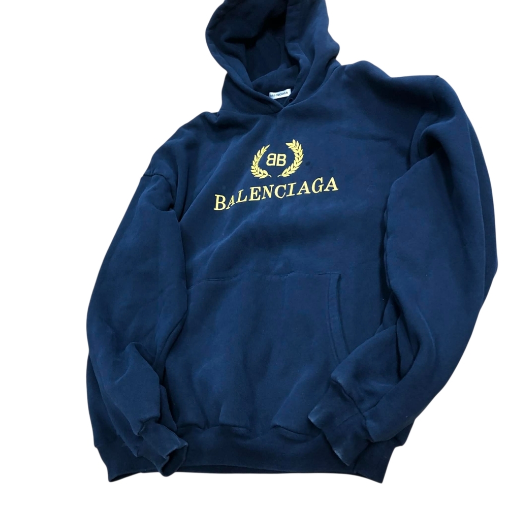 Balenciaga Men's Oversized Navy Blue Hoodie With Golg Logo Size Med - Picture 3 of 9